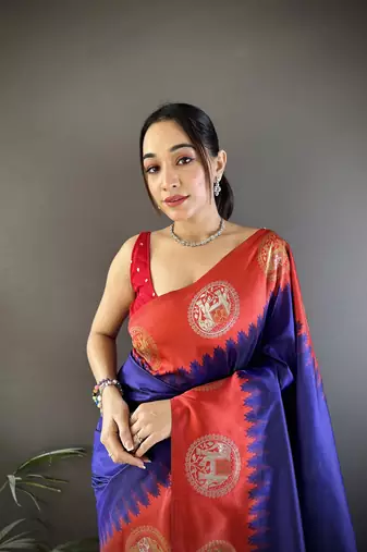 royal blue soft silk butti zari weaving work banarasi saree