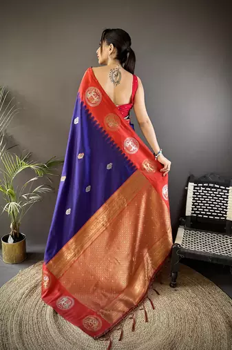 royal blue soft silk butti zari weaving work banarasi saree