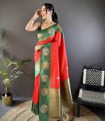 red soft silk blend butti zari weaving work banarasi saree