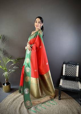 red soft silk blend butti zari weaving work banarasi saree 2
