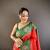 red soft silk blend butti zari weaving work banarasi saree