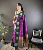 purple soft silk blend butti zari weaving work banarasi saree