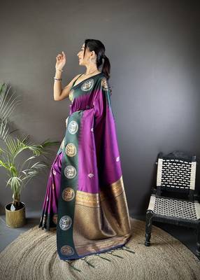 purple soft silk blend butti zari weaving work banarasi saree 4