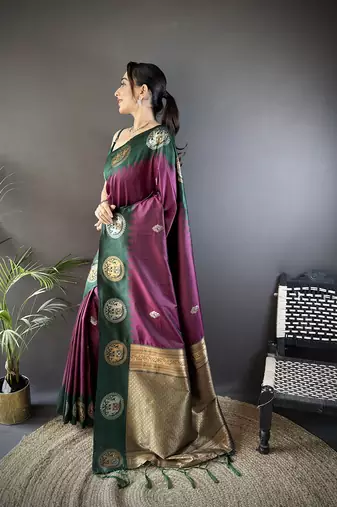 purple soft silk blend butti zari weaving work banarasi saree
