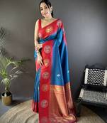 blue soft silk blend butti zari weaving work banarasi saree