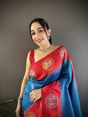 blue soft silk blend butti zari weaving work banarasi saree 3