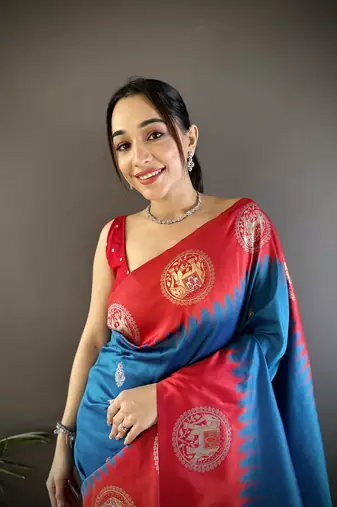 blue soft silk blend butti zari weaving work banarasi saree