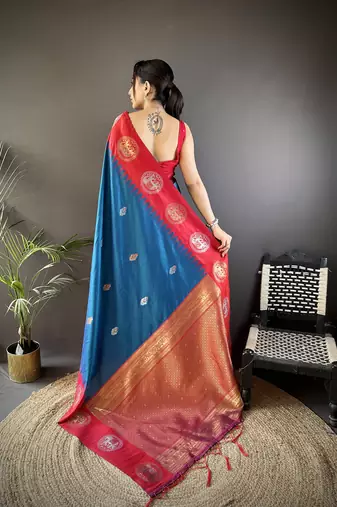 blue soft silk blend butti zari weaving work banarasi saree