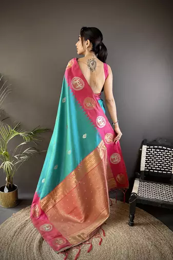 teal soft silk blend butti zari weaving banarasi saree 