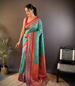 Elora soft silk butti zari weaving work banarasi saree(teal)
