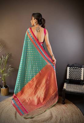Elora soft silk butti zari weaving work banarasi saree(teal) 4