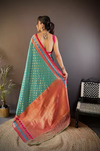Elora soft silk butti zari weaving work banarasi saree(teal)