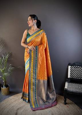 Elora soft silk butti zari weaving work banarasi saree(orange) 1