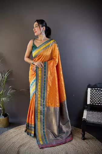 Elora soft silk butti zari weaving work banarasi saree(orange)