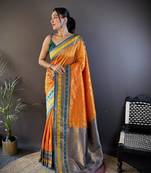 Elora soft silk butti zari weaving work banarasi saree(orange)