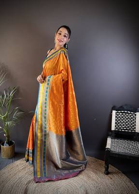 Elora soft silk butti zari weaving work banarasi saree(orange) 2