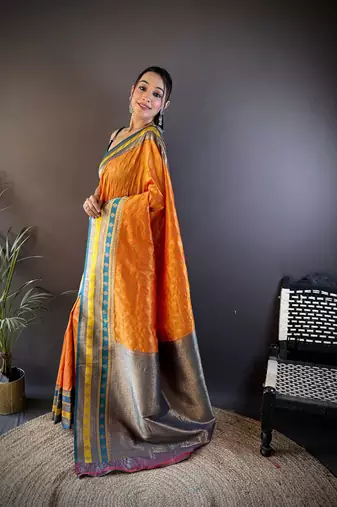 Elora soft silk butti zari weaving work banarasi saree(orange)
