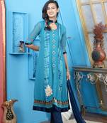 Blue embroidered georgette stitched a line trouser kurta & dupatta 