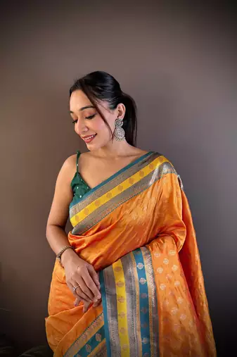 Elora soft silk butti zari weaving work banarasi saree(orange)