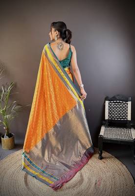 Elora soft silk butti zari weaving work banarasi saree(orange) 4