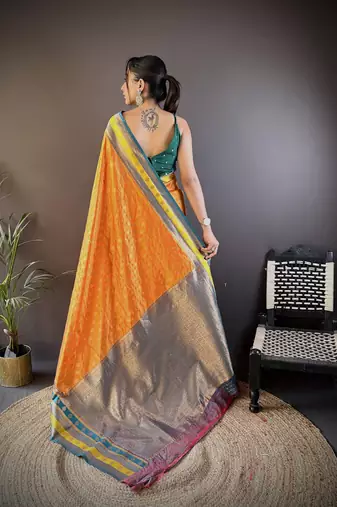 Elora soft silk butti zari weaving work banarasi saree(orange)