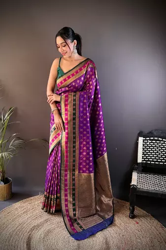 Elora soft silk butti zari weaving work banarasi saree(purple)