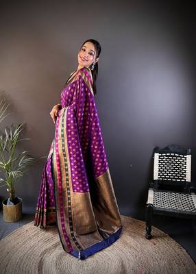 Elora soft silk butti zari weaving work banarasi saree(purple) 2
