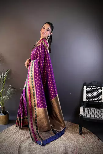 Elora soft silk butti zari weaving work banarasi saree(purple)