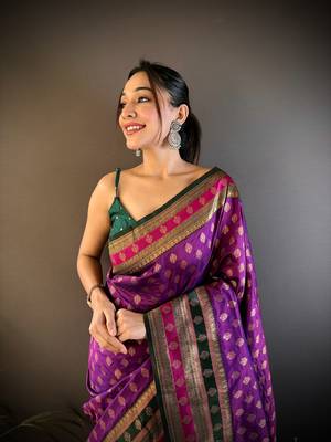 Elora soft silk butti zari weaving work banarasi saree(purple) 3