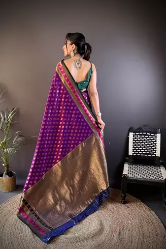 Elora soft silk butti zari weaving work banarasi saree(purple)