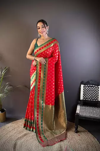 Elora soft silk butti zari weaving work banarasi saree(red)