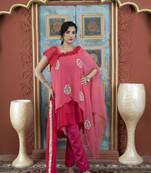 Light-pink embroidered georgette stitched asymmetrical trouser kurta & dupatta 