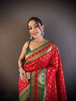 Elora soft silk butti zari weaving work banarasi saree(red) 3