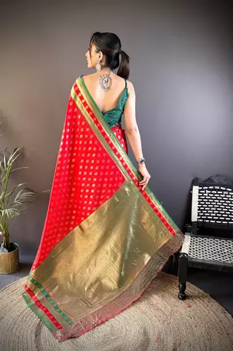 Elora soft silk butti zari weaving work banarasi saree(red)