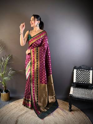 Elora soft silk butti zari weaving work banarasi saree(magenta) 1