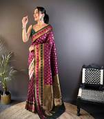 Elora soft silk butti zari weaving work banarasi saree(magenta)