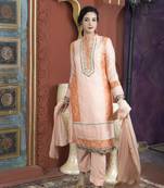 Light-peach embroidered chanderi stitched straight cut trouser kurta & dupatta 