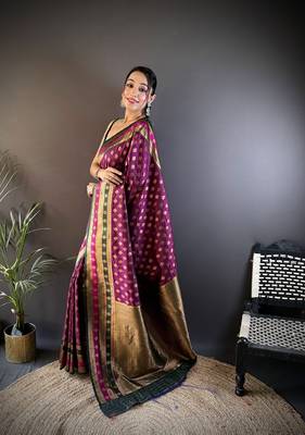 Elora soft silk butti zari weaving work banarasi saree(magenta) 2
