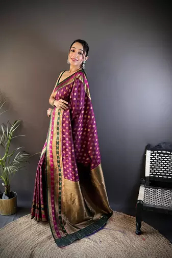 Elora soft silk butti zari weaving work banarasi saree(magenta)