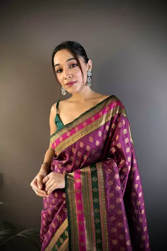 Elora soft silk butti zari weaving work banarasi saree(magenta)