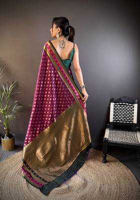 Elora soft silk butti zari weaving work banarasi saree(magenta) 4