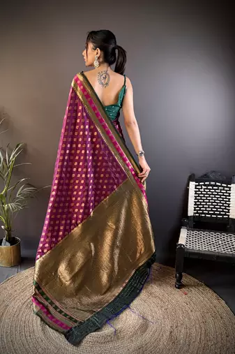 Elora soft silk butti zari weaving work banarasi saree(magenta)