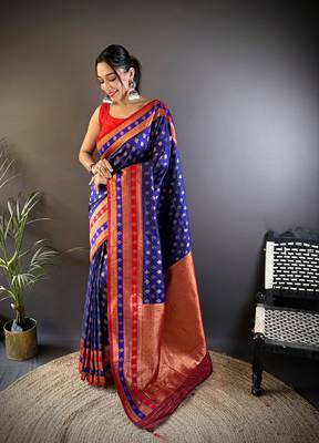 Elora soft silk butti zari weaving work banarasi saree(royal blue) 1