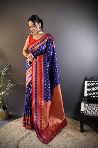 Elora soft silk butti zari weaving work banarasi saree(royal blue)