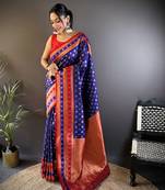 Elora soft silk butti zari weaving work banarasi saree(royal blue)