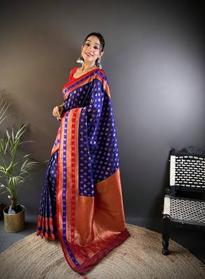 Elora soft silk butti zari weaving work banarasi saree(royal blue) 2