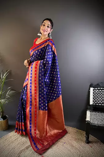 Elora soft silk butti zari weaving work banarasi saree(royal blue)