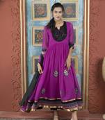 Pink embroidered georgette stitched a line trouser kurta & dupatta 