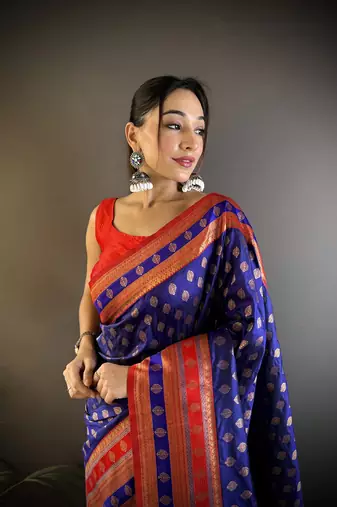 Elora soft silk butti zari weaving work banarasi saree(royal blue)