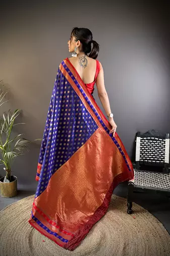 Elora soft silk butti zari weaving work banarasi saree(royal blue)